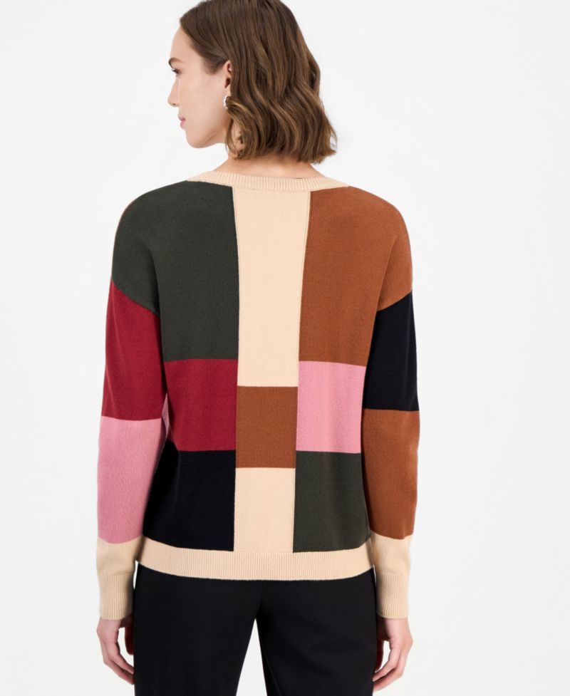Women's Colorblock Crewneck Long-Sleeve Pullover Sweater
