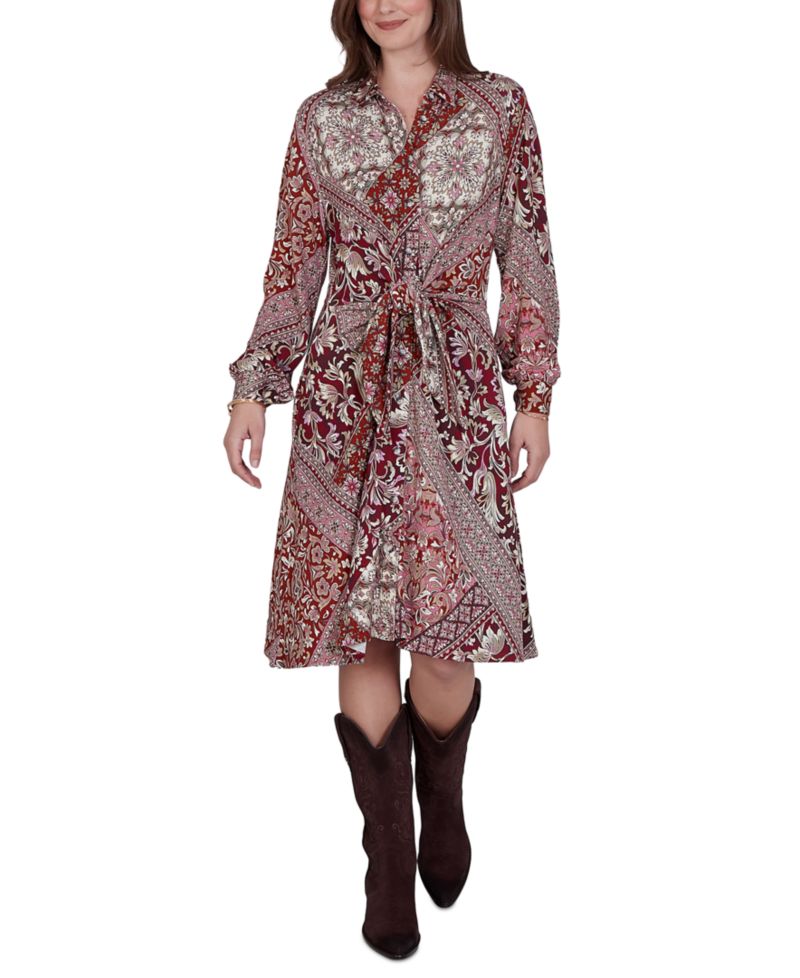 Petite Victorian Long-Sleeve Floral Midi Dress