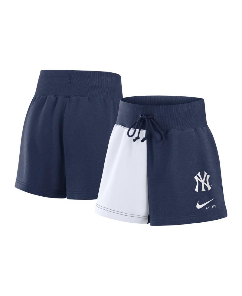 Women's Navy/White New York Yankees Color-Block Phoenix Fleece Lounge Shorts