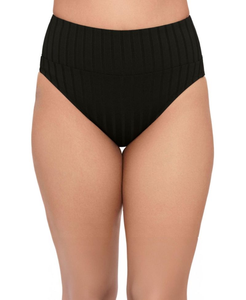 Women's Smoothing and Sculpting Wide Ribbed Ultra High Waist Banded Swimsuit Bikini Bottoms