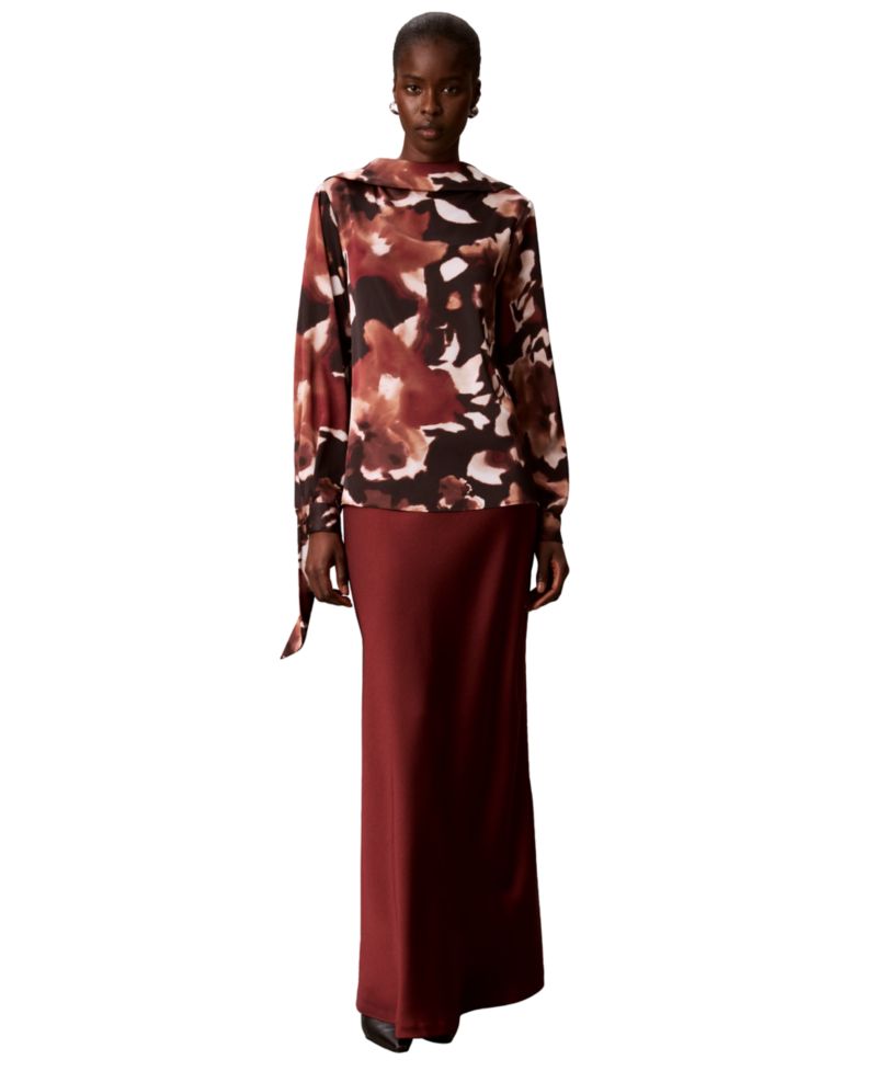 Women's Scarf Neck Long-Sleeve Print Blouse