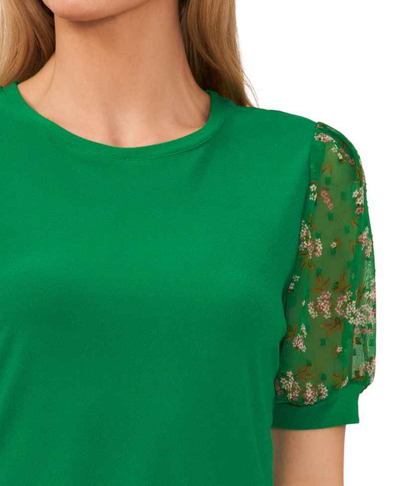 Women's Mixed Media Puff Sleeve Bouquet Knit Top