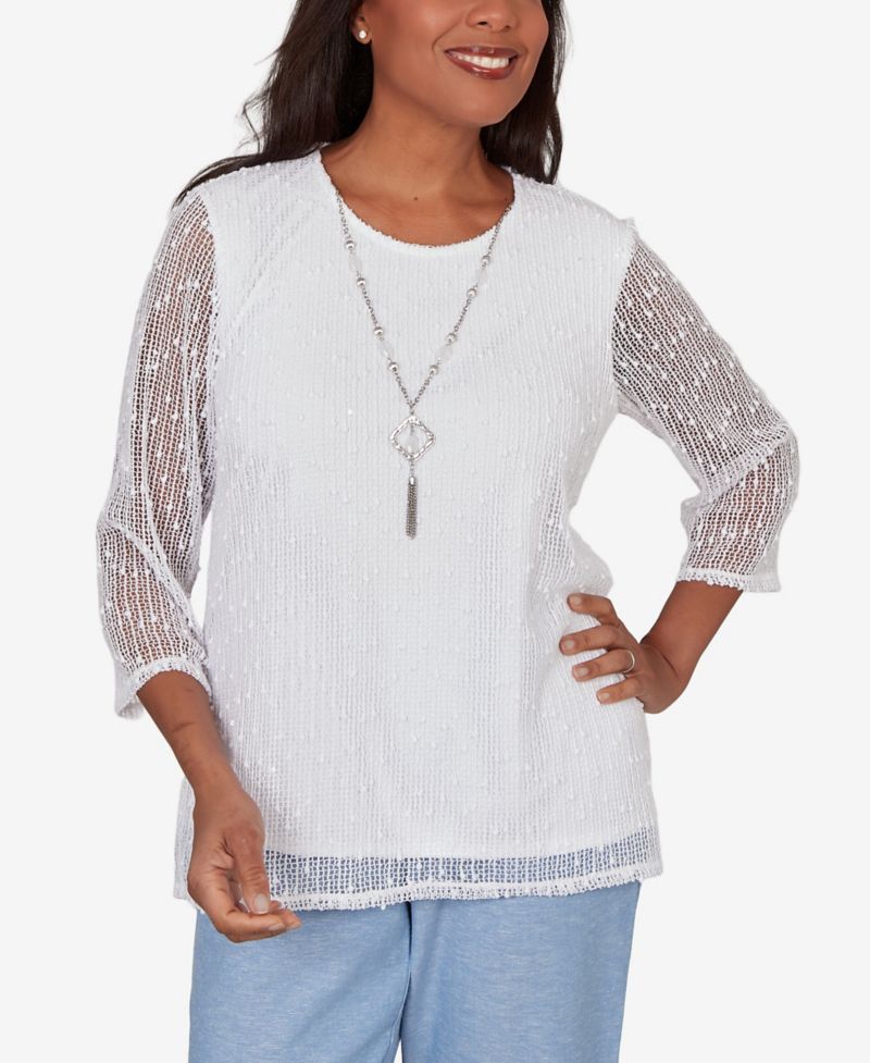 Petite Caribbean Blues Popcorn Mesh Solid Top