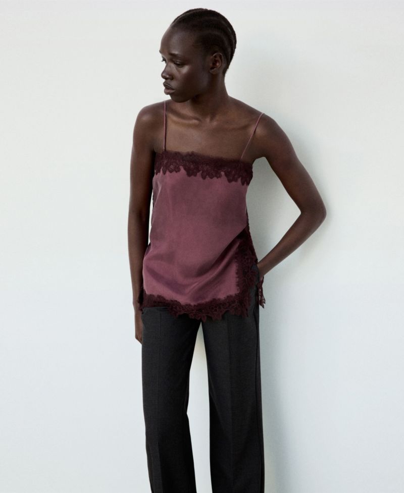 Women's Square-Neck Sleeveless Lace-Trim Camisole