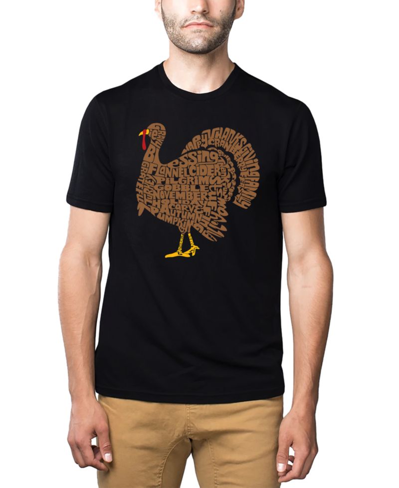 Men's Thanksgiving Turkey Word Art Cotton and Polyester Blend T-Shirt