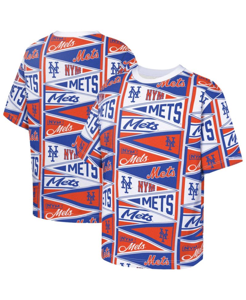 Big Boys and Girls Orange New York Mets All-Over Pennant T-Shirt
