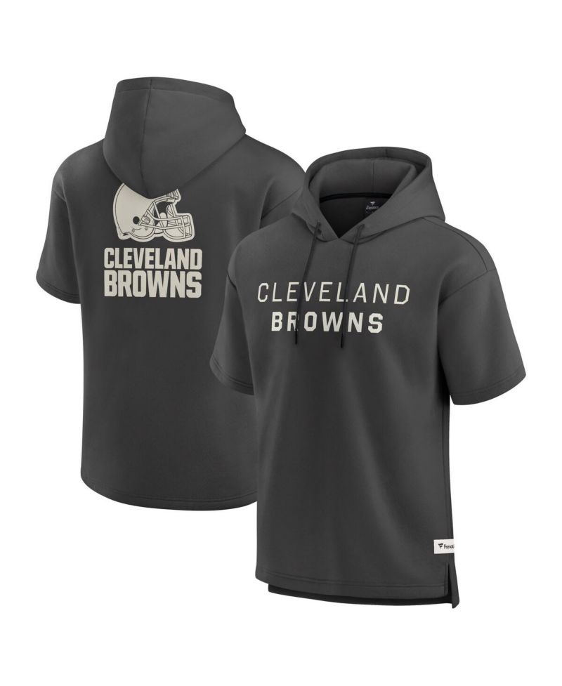 Men's Charcoal Cleveland Browns Elements Future Ground Lettering Short Sleeve Pullover Hoodie