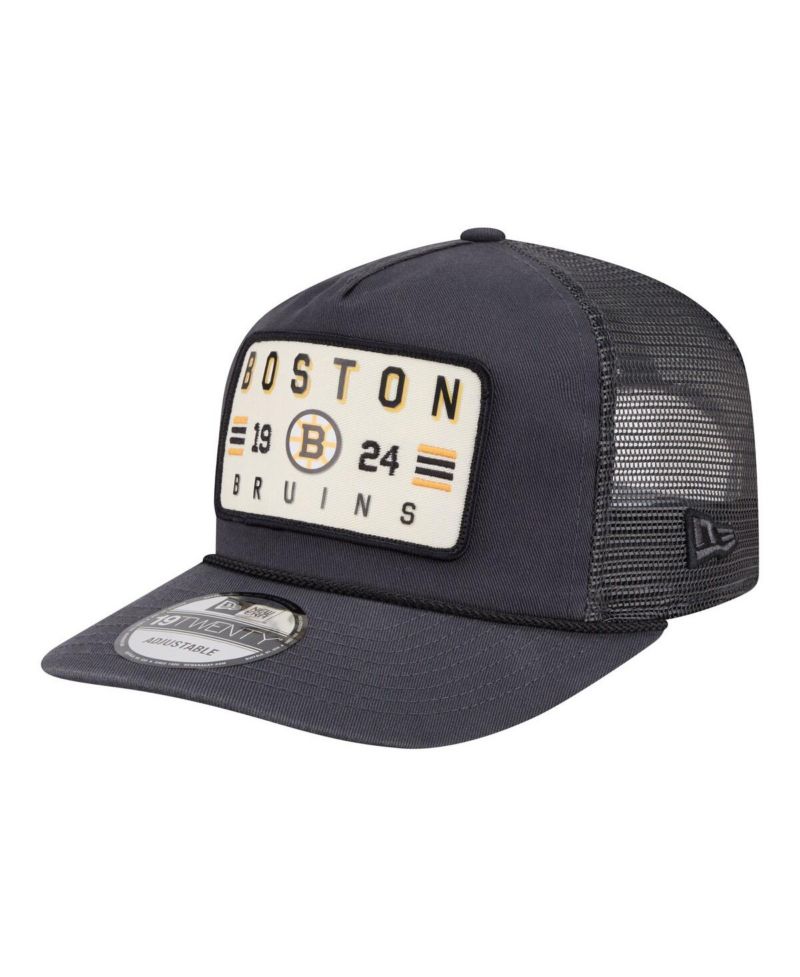 Men's Charcoal Boston Bruins Washed Patch 19TWENTY Trucker Adjustable Hat
