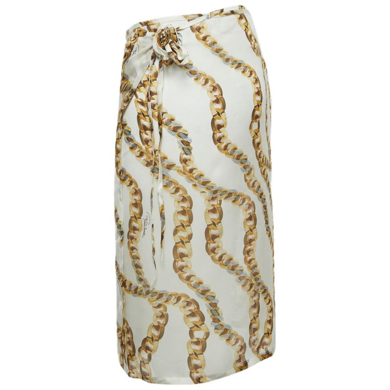 Women's Cream Chain Print Silk Wrap Mini Skirt