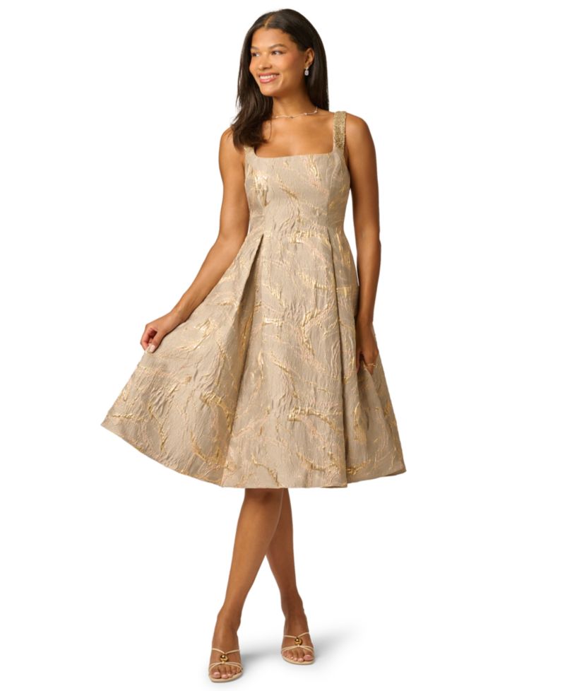Women's Metallic Jacquard Fit & Flare Dress