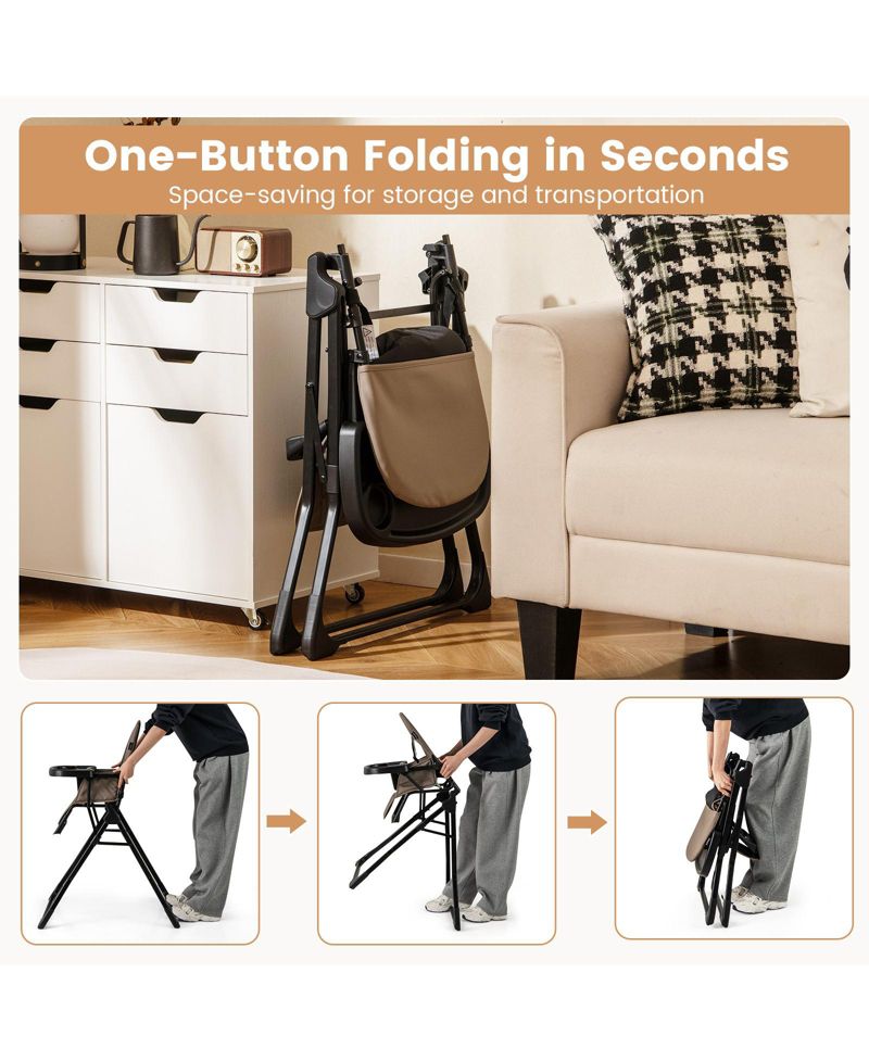 Compact Baby High Chair with Removable Tray and PU Cushion