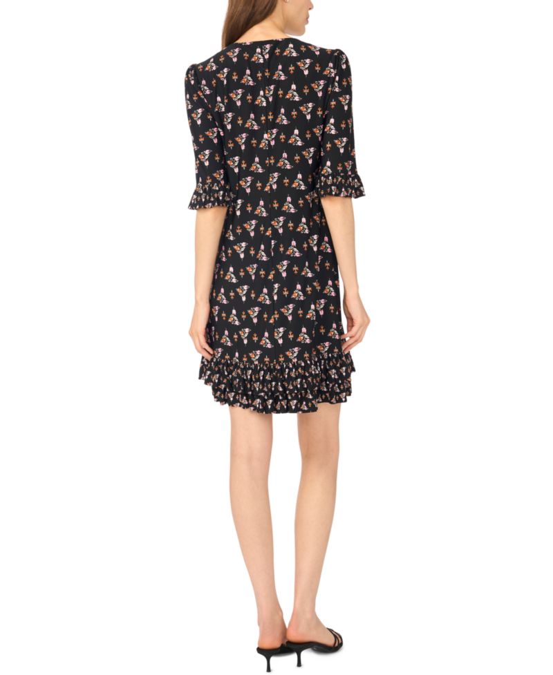 Women's Ruffle-Hem V-Neck 3/4-Sleeve Dress