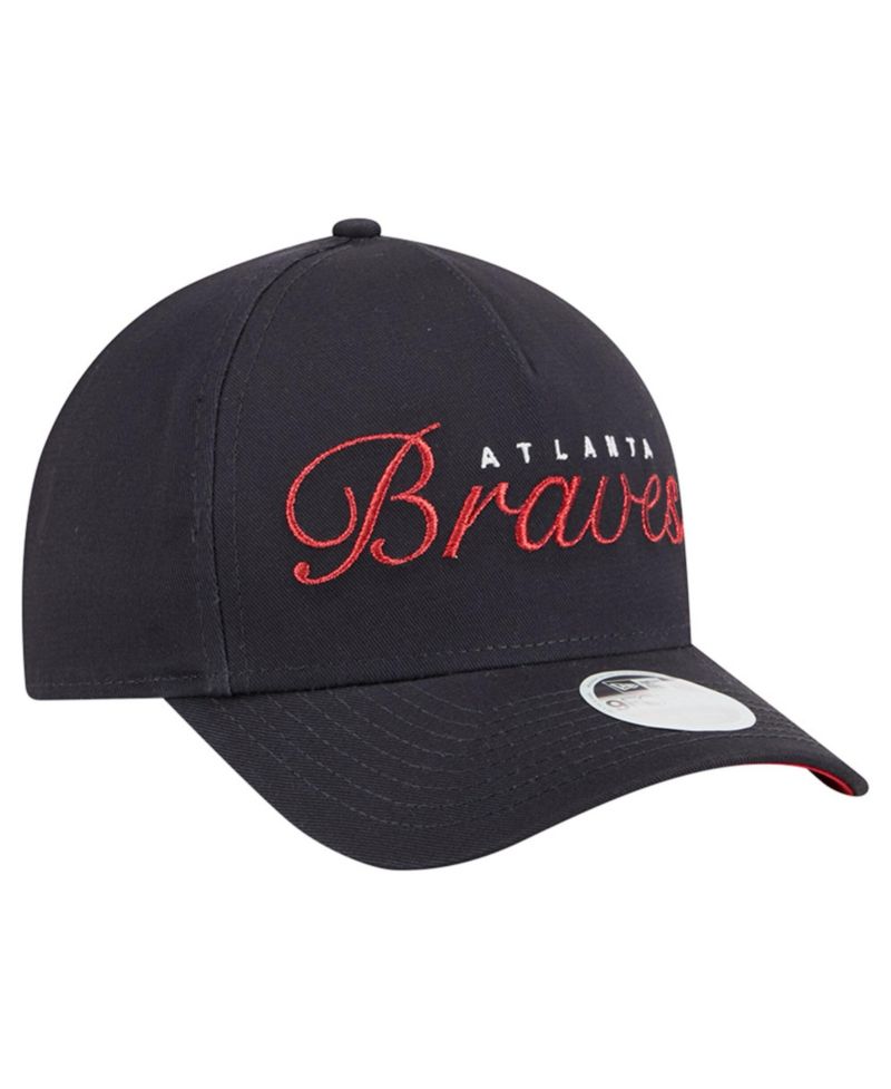 Women's Navy Atlanta Braves Metallic A-Frame 9FORTY Adjustable Hat