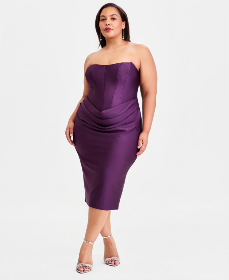 Trendy Plus Size Strapless Satin Sheath Dress