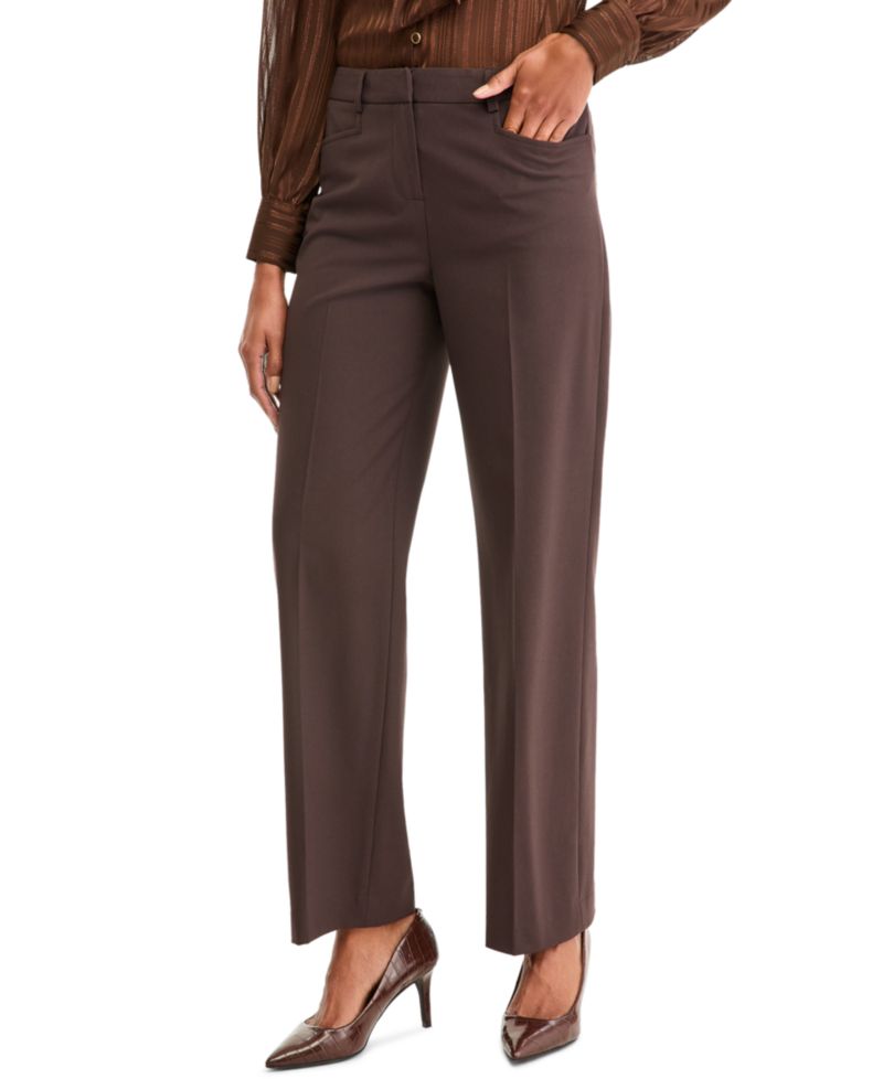 Petite Bird Eye Bird's-Eye-Texture Flare-Leg Pants
