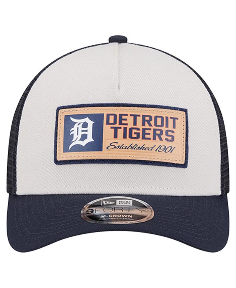 Men's Stone/Navy Detroit Tigers Text A-Frame Trucker 9FORTY Hat