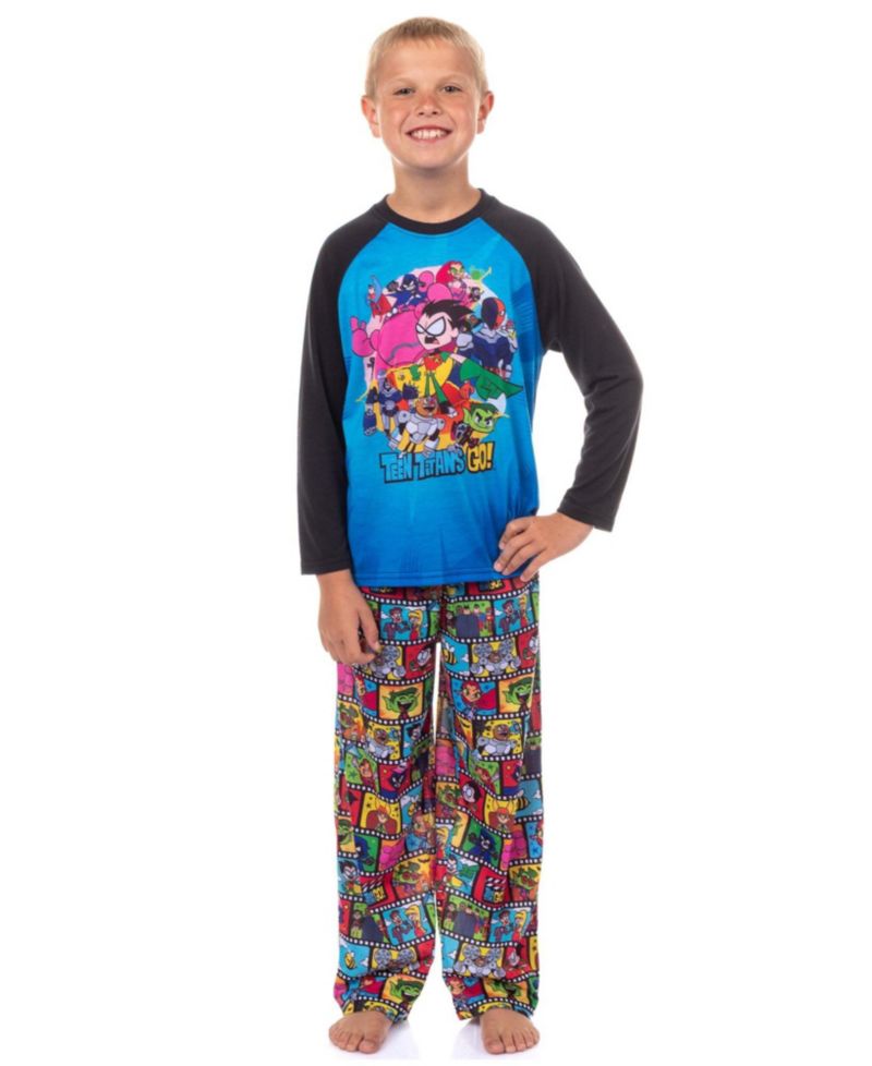! Boys' Kids 14- 4 Filmstrip Pattern 2-Piece Raglan Long-Sleeve Sleep Shirt Pajama Pant Set