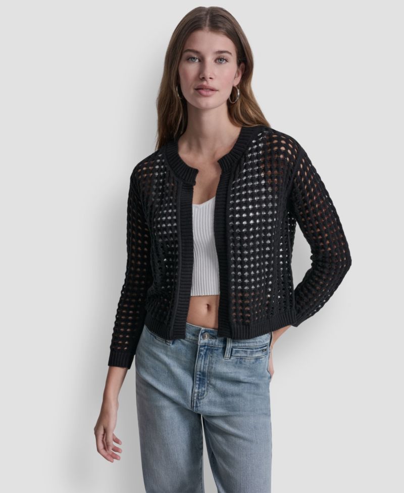 Petite Open-Stitch Drop-Shoulder Cardigan Sweater