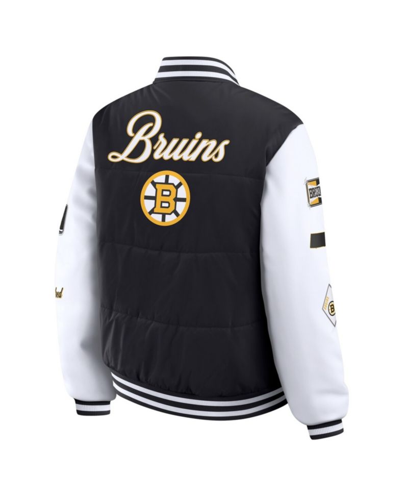 Women's Black/White Boston Bruins Varsity Full-Snap Puffer Jacket