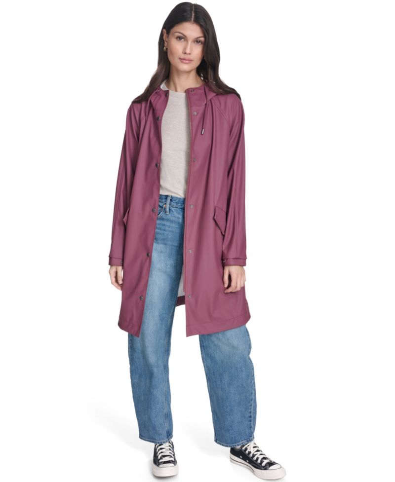 Plus Size Raglan-Sleeve Hooded Rain Jacket