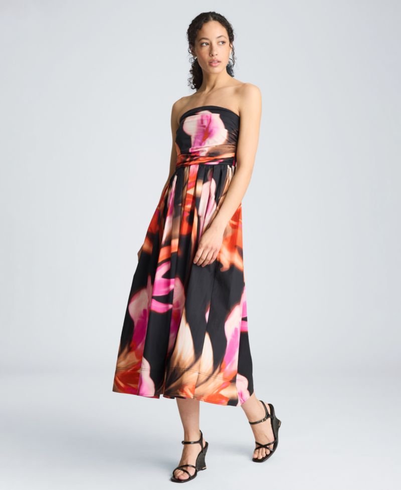 Women's Floral Print Strapless Midi Dress
