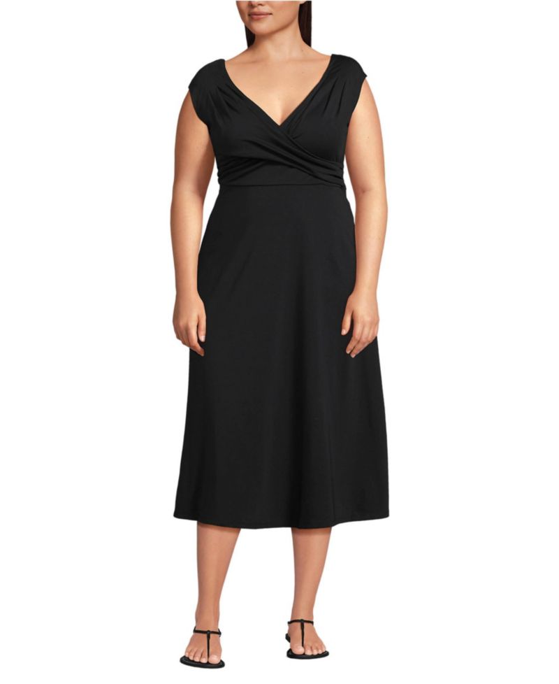 Plus Size Cotton Modal Off the Shoulder Wrap Midi Dress