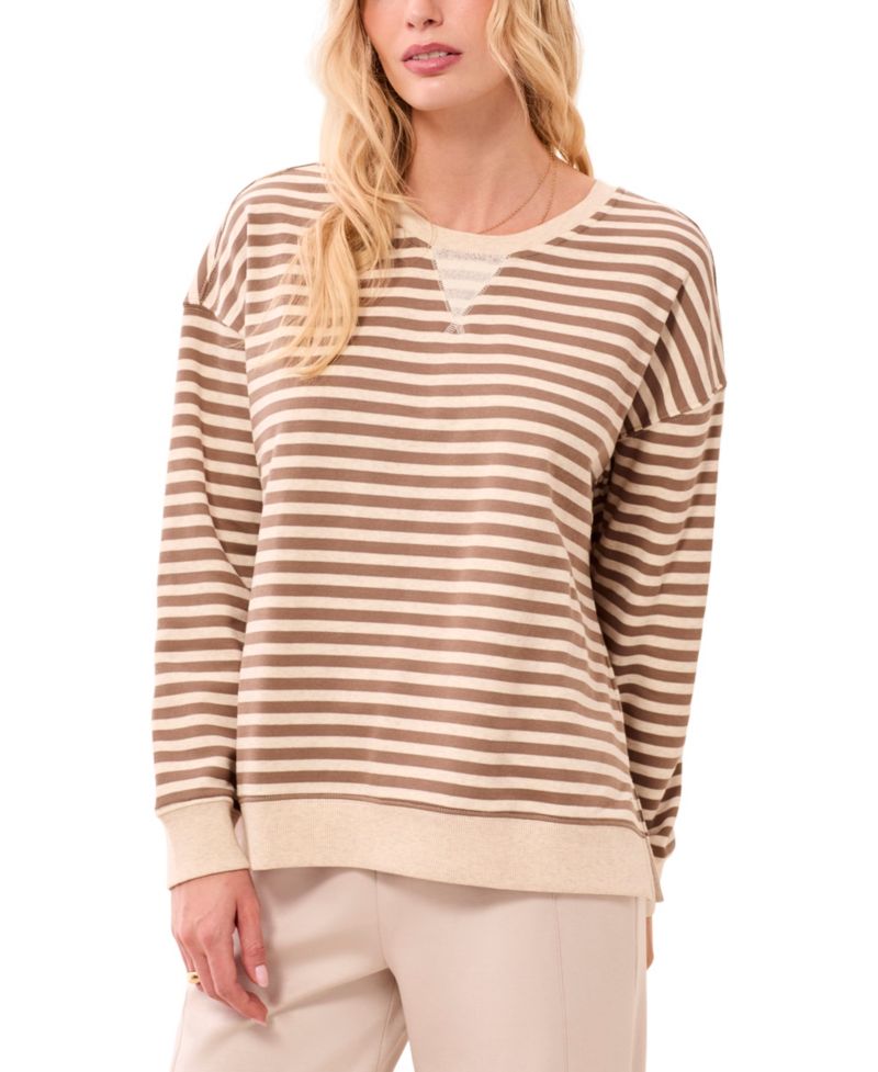 Women's Long-Sleeve Stripe Crewneck Top