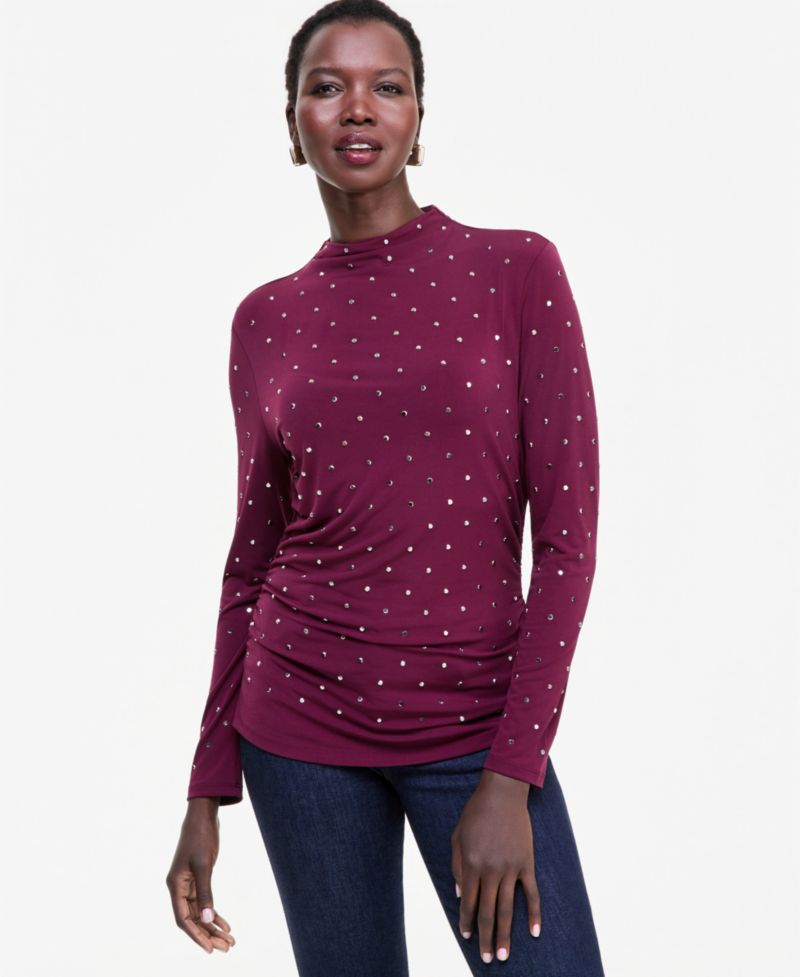 Women's Mock Neck Embellished Top