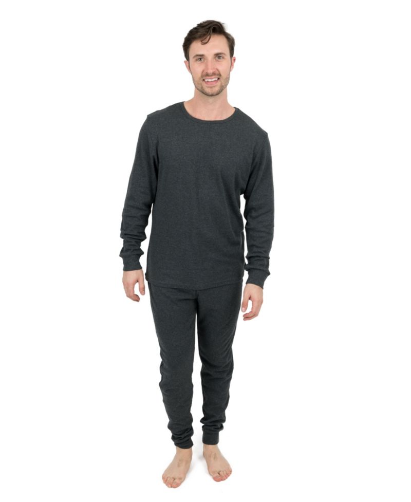 Mens Matching Family Two Piece Cotton Long Sleeve Shirt and Pants Solid Color Pajamas