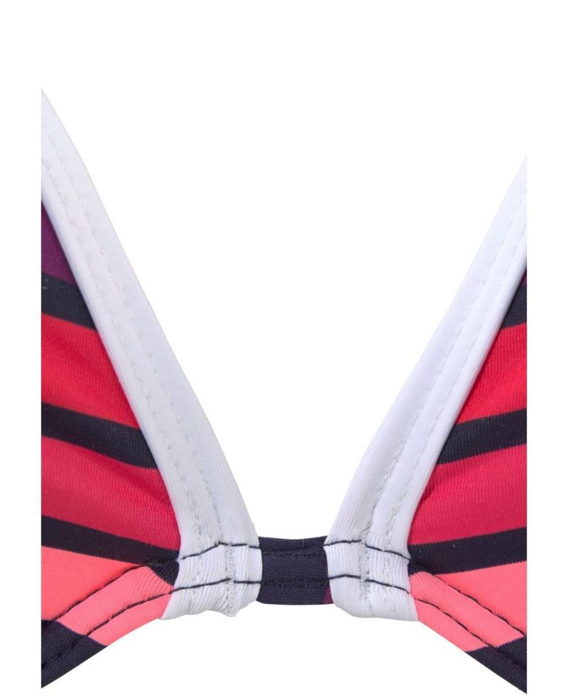 Women's Striped Removable Pads Halter-Neck Underwire Bikini Top