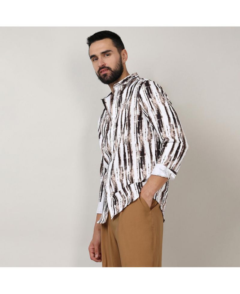 Men's Beige & Black Ombre Strokes Shirt