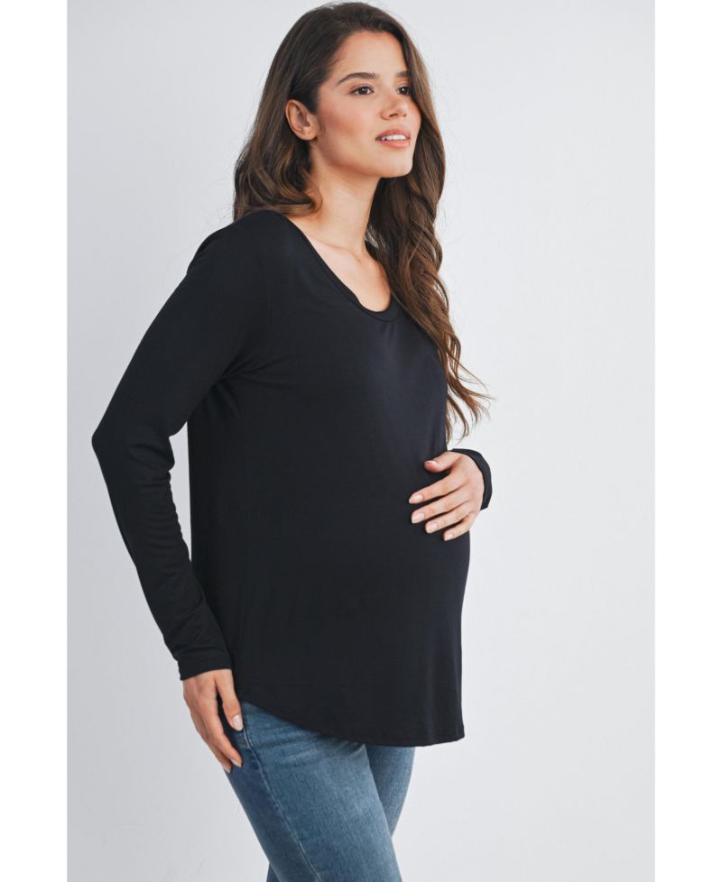 Maternity Casual Scoop Neck Long Sleeve Nursing Top