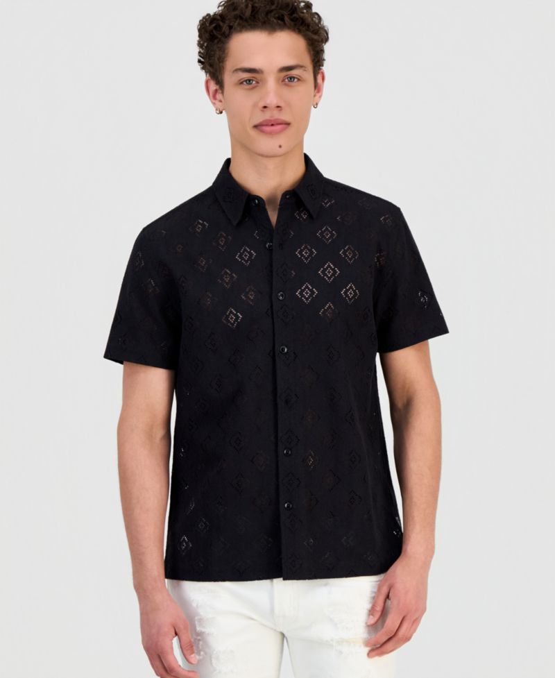 Men's Geo Linework Jacquard Short-Sleeve Shirt