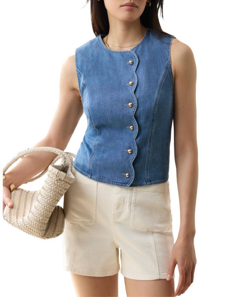 Women's Sleeveless Scallop Detail Denim Waistcoat