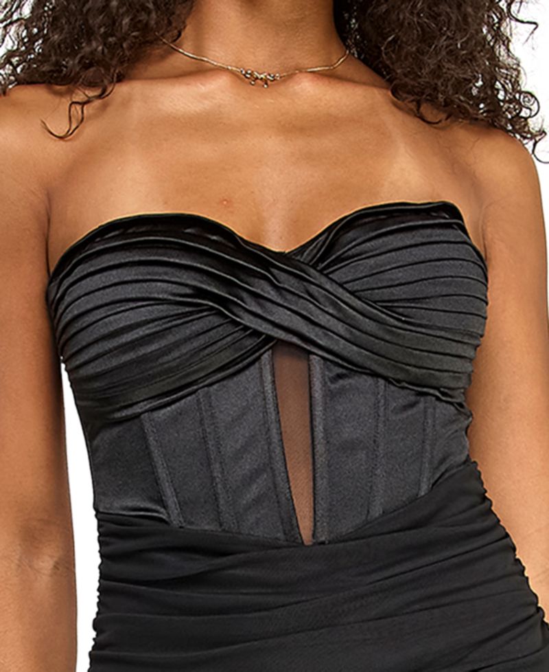 Women's Satin Sweetheart Corset Bodice Midi Dress