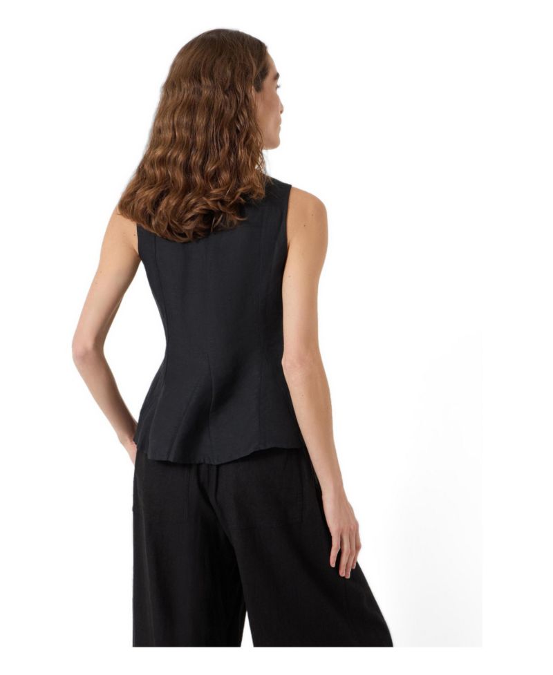 Women's Jose V-Neck Godet Sleeveless Linen-Blend Top