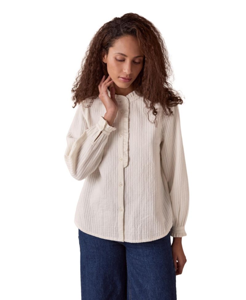 Women's Textured Cotton Shirt With Frill Collar