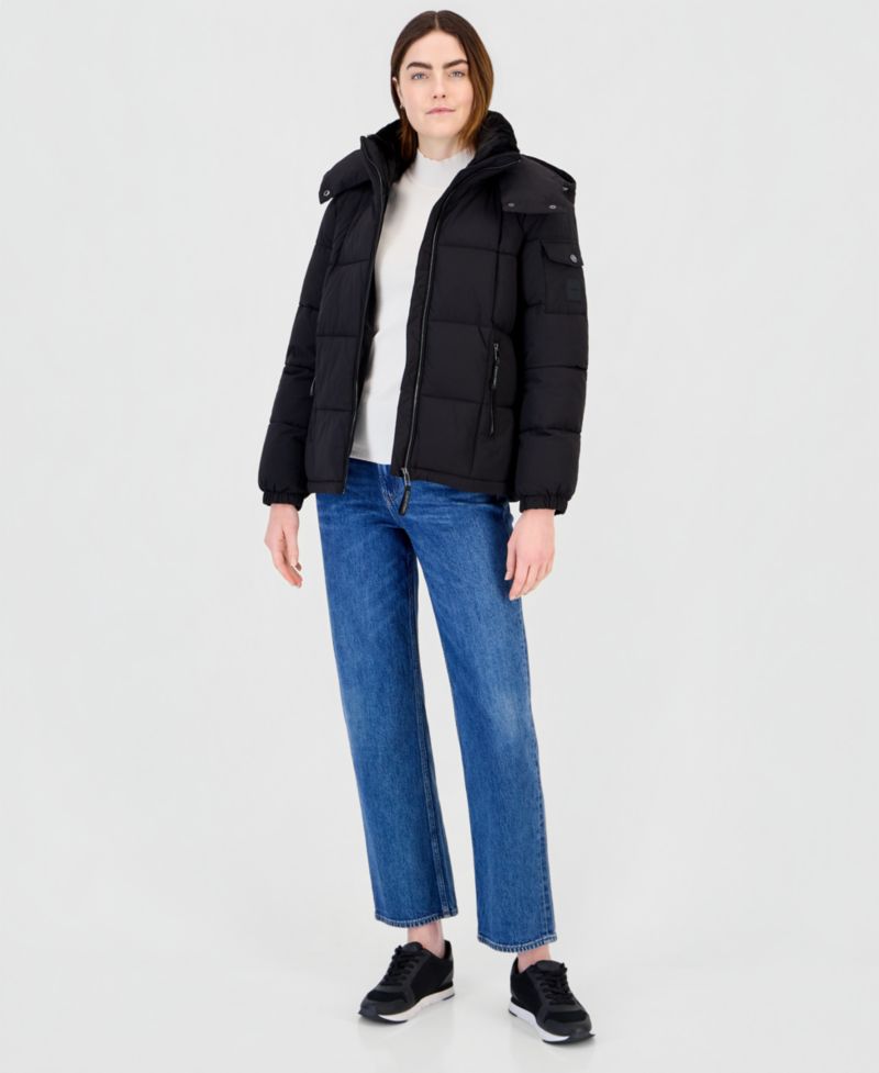 Women's Hooded Short Faux Fur Collar Puffer Coat