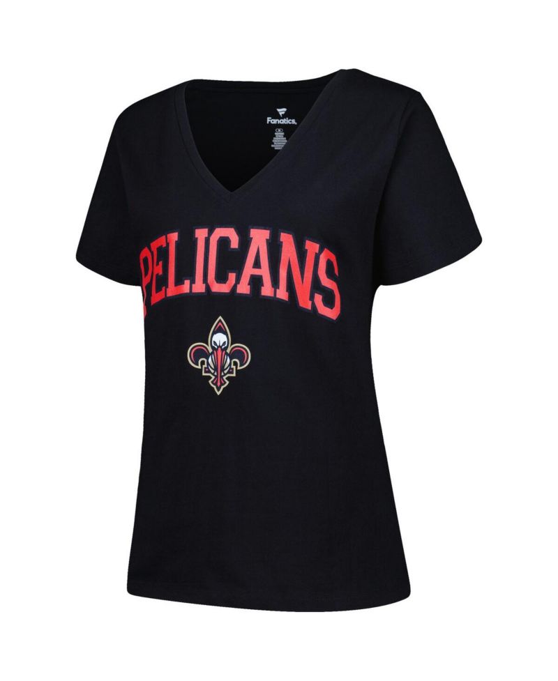 Women's Black New Orleans Pelicans Plus Size Arch Over Logo V-Neck T-shirt