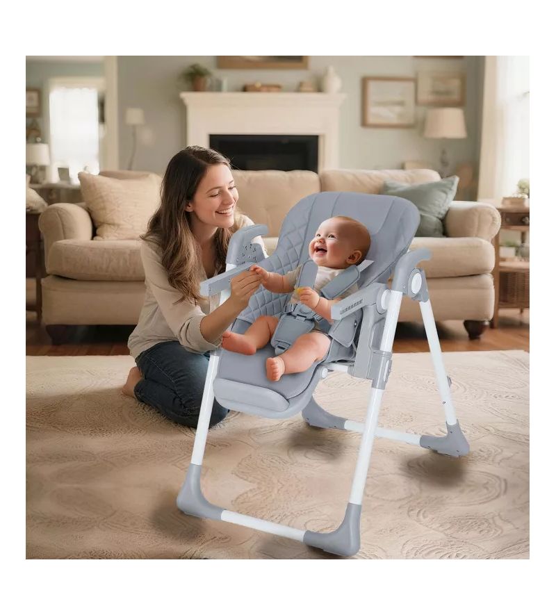 Convertible Baby High Chair with Adjustable Height, Double Tray and Compact Fold