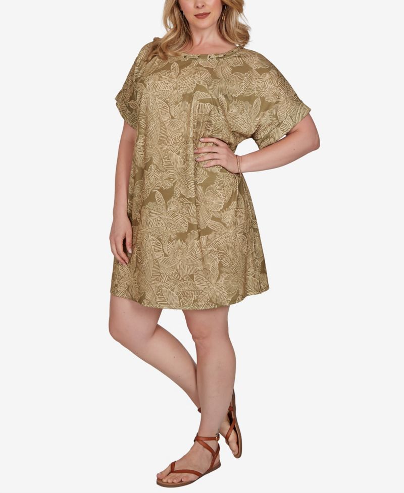 Plus Size Printed Short-Sleeve Grommet Dress