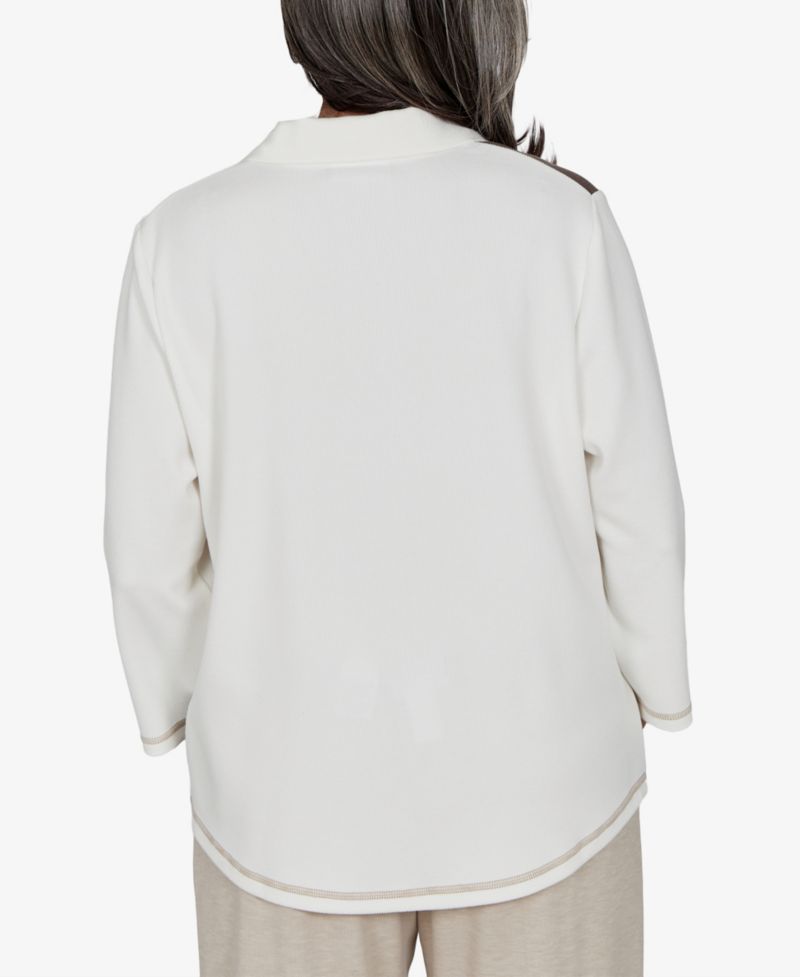 Petite Half-Zip 3/4-Sleeve Colorblock Pullover Sweater