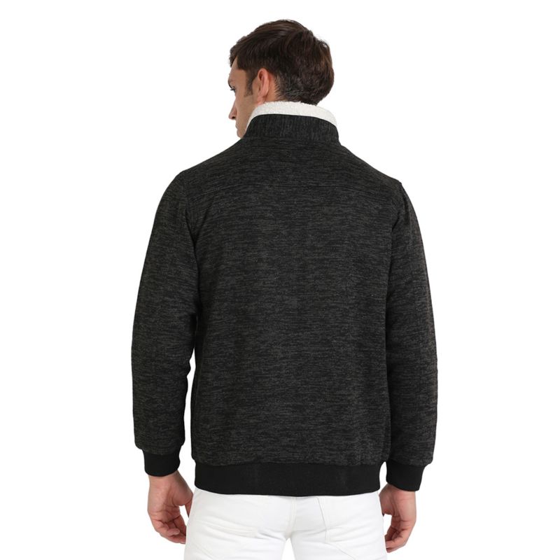 Men's Charcoal Grey Heathered Jacket With Fleece Detail