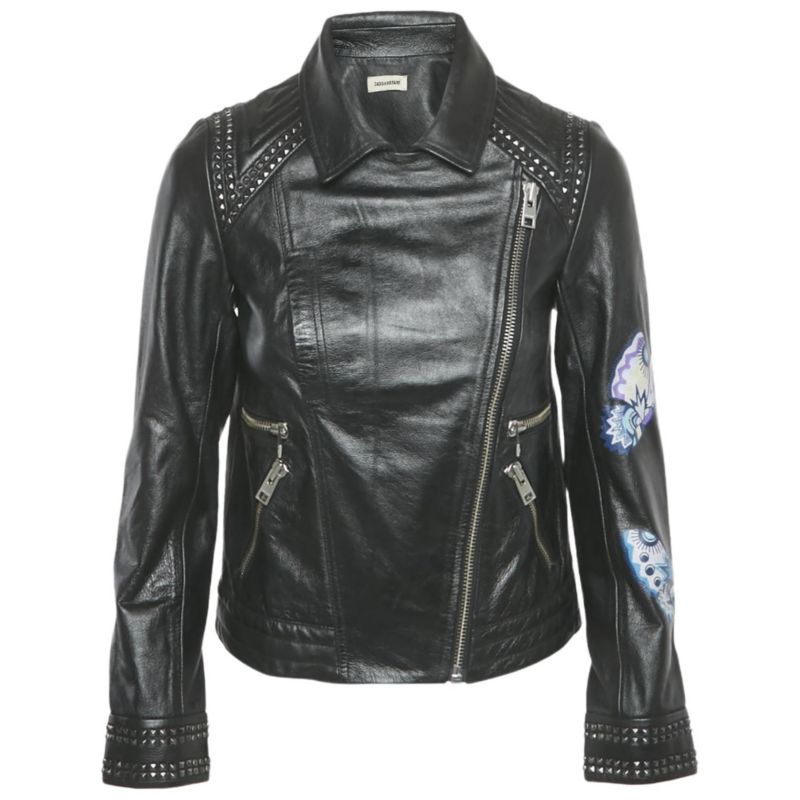 Women's Black Leather Kawai Biker Jacket