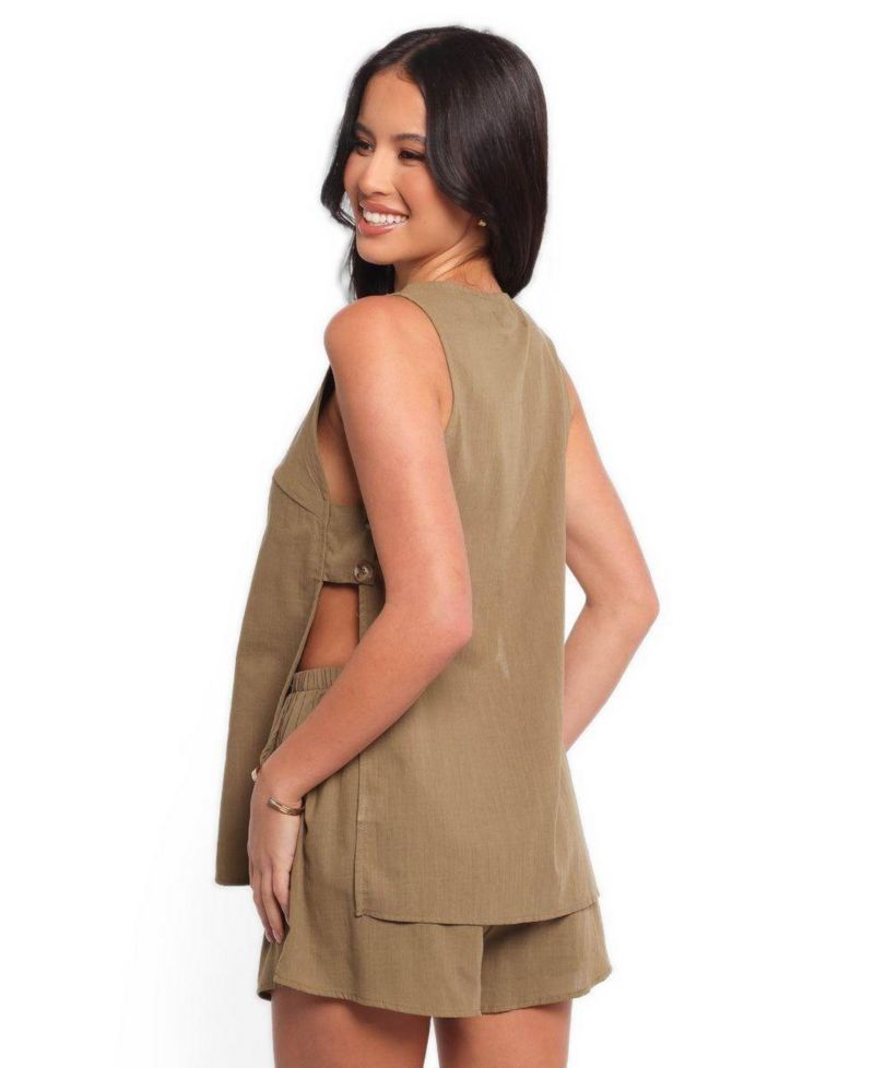Women's Miller Sleeveless V-Neck Vest Top and Shorts, 2-Piece Set