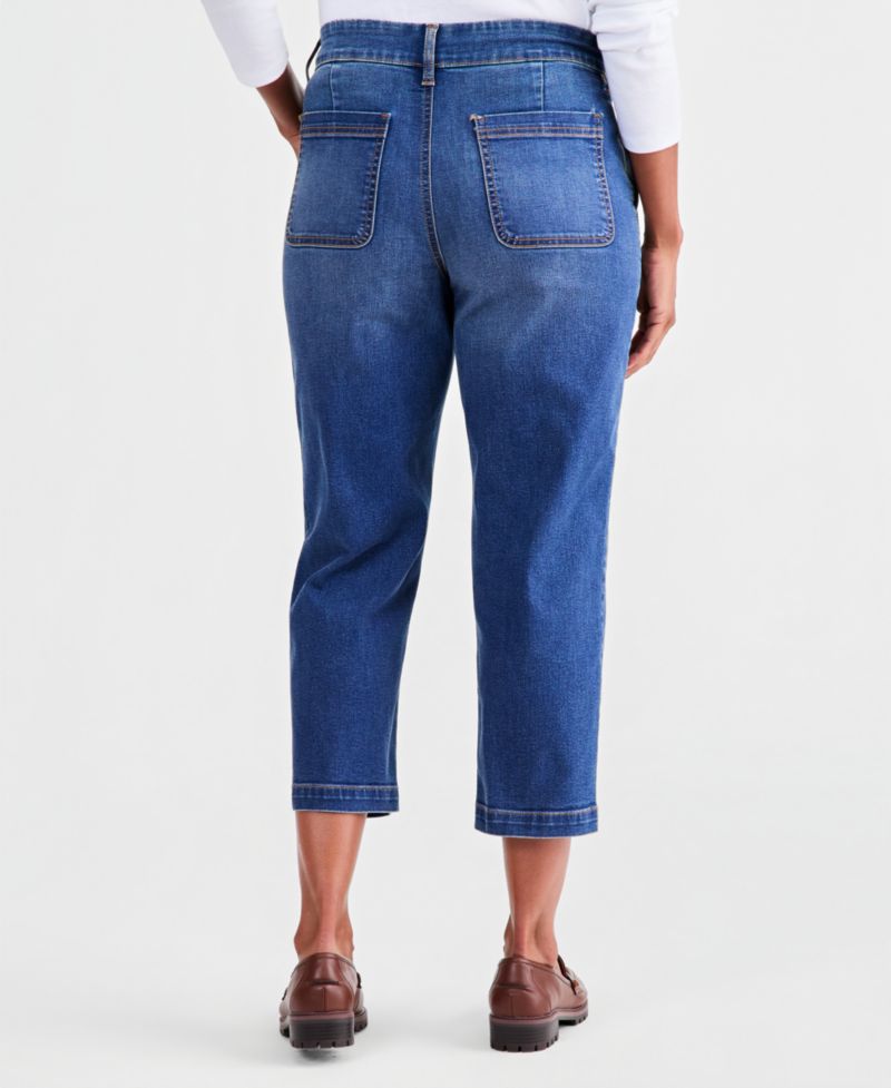 Petite High-Rise Straight-Leg Pull-On Jeans