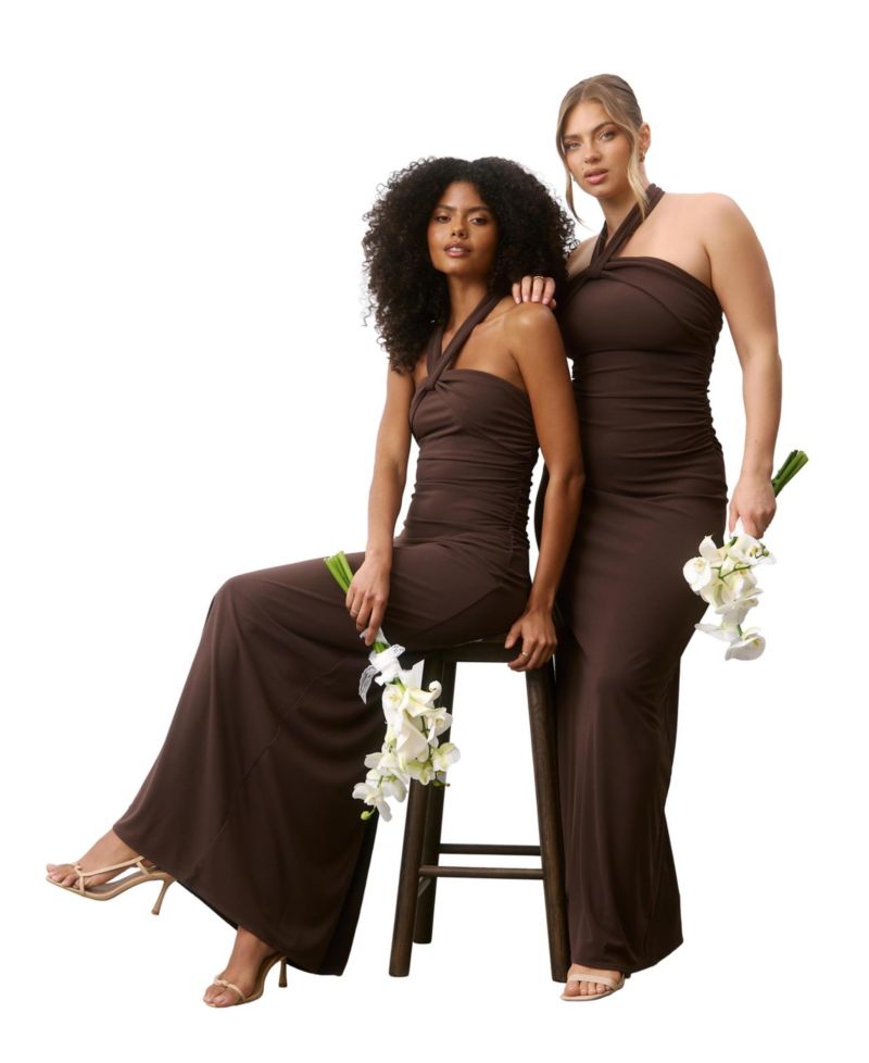 Women's Halter Neck Sculpt Bridesmaid Dress