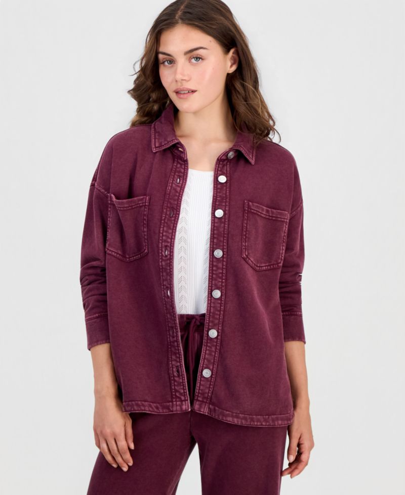 Petite French Terry Button-Front Shacket