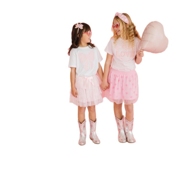 Big Girls Lace Bow Puff Ink Short Sleeve T-Shirt