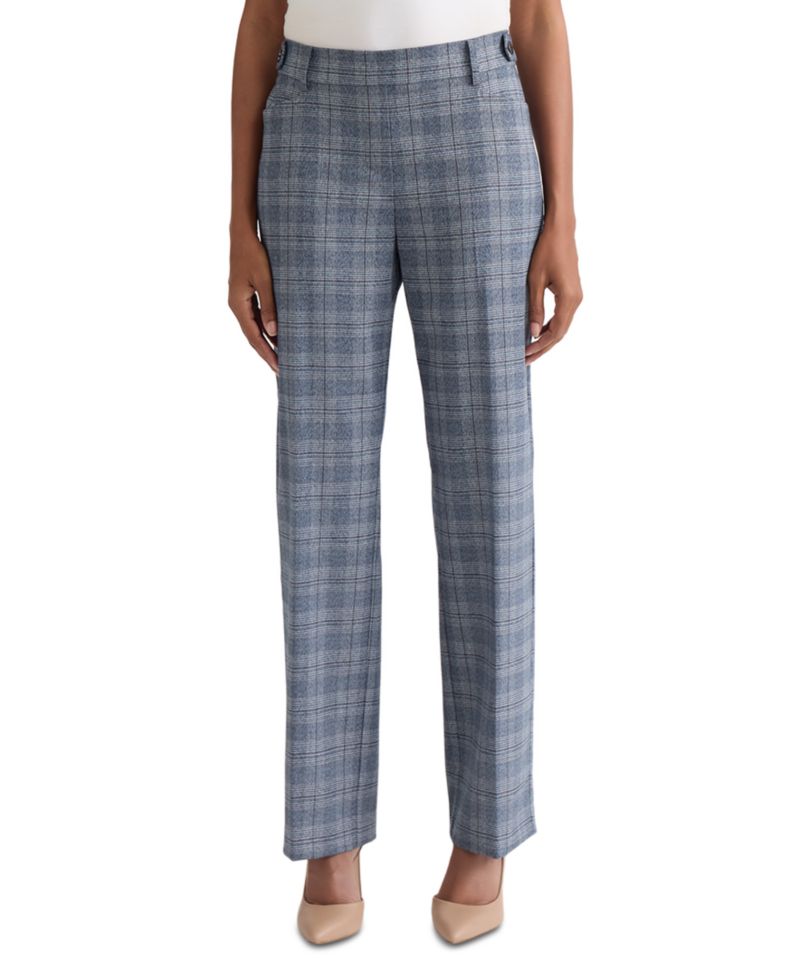 Petite Plaid Straight-Leg Pull-On Pants